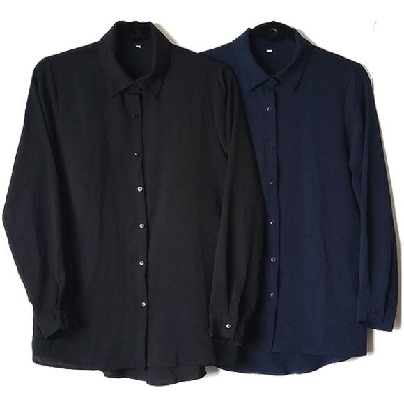 Set of 2 Amazon QegarTop Long Sleeve Button-Down Blouse Shirt S Black Navy - Picture 1 of 7